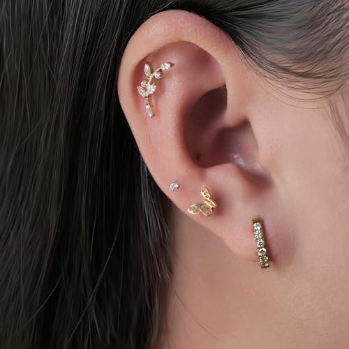 Limerencia Hypoallergenic Implant Grade Titanium G23 Huggie Hoop Earrings, 5A Cubic Zirconia Pure Titanium F136 Hoops for Women Sensitive Ears - color: Gold