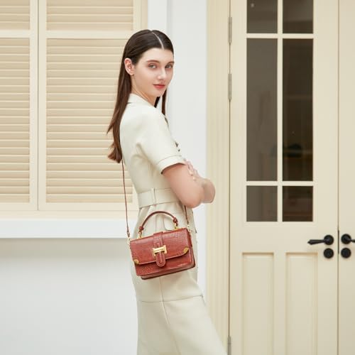 LL LOPPOP Women's Small Classy Crossbody Purse Top Handle Handbags Leather Satchel Bags for Women - color: A-brown(2035)