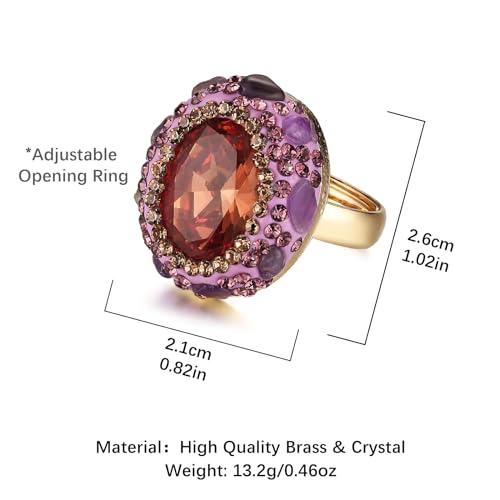 HZMAN Crystal Ring for Women Retro Antique Rhinestone Ring Cubic Zirconia Gold Plated Turkish Ring Jewelry Gift - color: Amber-Oval