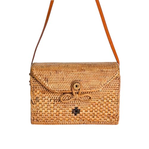 Utama Rattan Bag - Handmade Wicker Woven Purse - Ata, Woven, Straw, Bags - Circle, Square, Oval, Trapezoid Straw Boho Bags - color: Square Bow