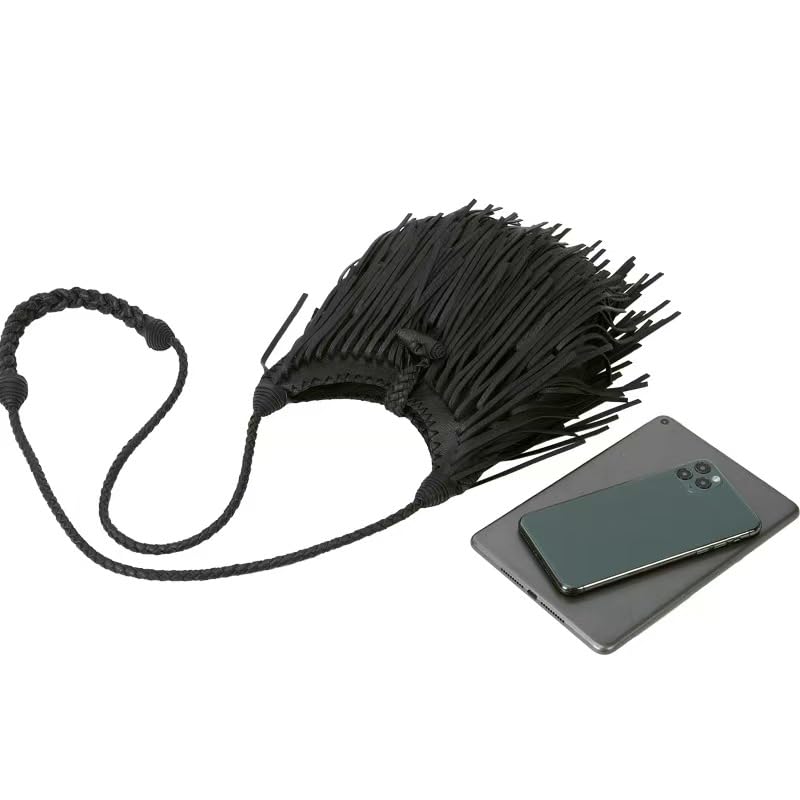 Tassel Shoulder Bag, Vintage Stylish Women PU Leather Bohemian Fringed, Vintage Hobo Crossbody Bag,Fringe Handbag - color: Black Red-6