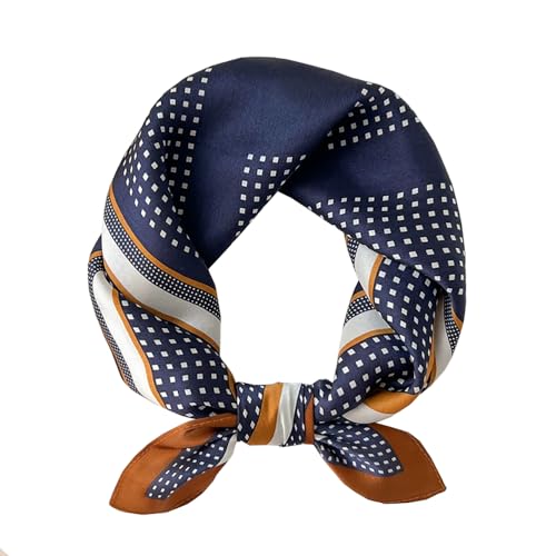ANDANTINO 100% Mulberry Silk Scarf -21” Square Neckerchief with Gift Packed - color: Blue&brown
