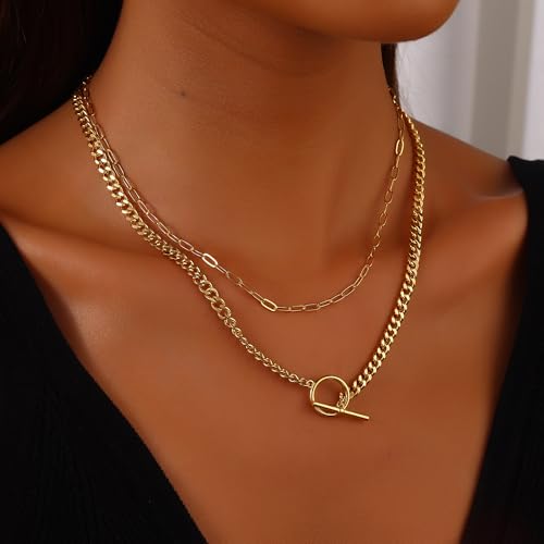 Gold Necklace Stack for Women, Layered Gold Necklaces Set,18K Gold Plated Simple Dainty Gold Chain Choker Necklaces Trendy Jewelry Gifts for Women - color: S04