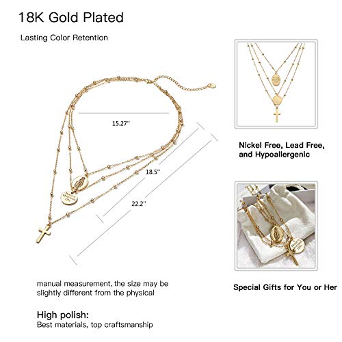 6PCS Layered Gold Necklaces for Women Trendy, 18K Gold Plated Cross Pendant Necklace Set, Vintage Chunky Gold Necklace Stack for Women Jewelry Gifts - style: Layered Faith Necklace