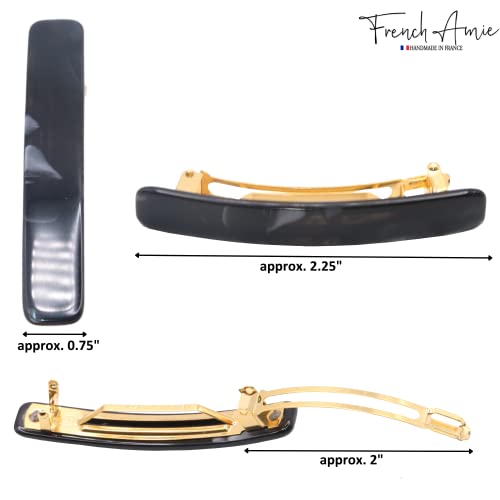 French Amie Small 2 1/4 inch Celluloid Handmade Hair Barrette No Slip Grip Durable Styling Women Hair Accessories Hair Clip for Girls, Made in France(Black) - color: Pearl, Black