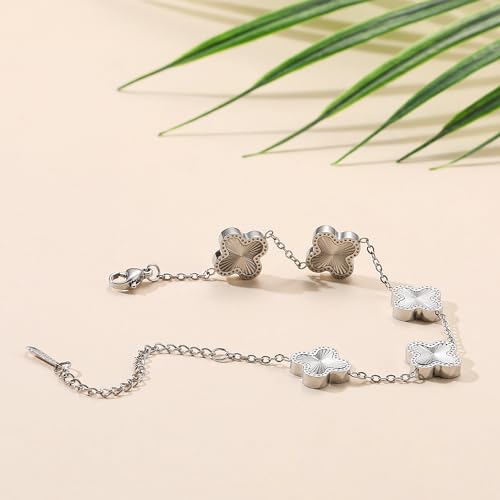 AIPPK 18K Gold Plated Clover Bracelet Dupes Gold Danity Bracelet for Women Flower Four Leaf Bracelets Lucky Jewelry Gifts for Women - color: Silver