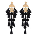 Long Tassel Earrings for Women Colorful Fringe Drop Dangle Earrings Bohemian Hawaiian Summer Beach Jewelry for Womens Vacation Outfits - color: Black