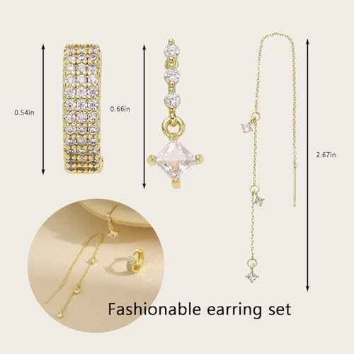 Trendy Zircon Tassel Chain Threader Earrings Set for Women Chain Dangle Earrings Dainty Rhinestone Hoop Earrings Set for Women Stack Jewelry Long Drop Ear Line - color: Gold-one ear-B