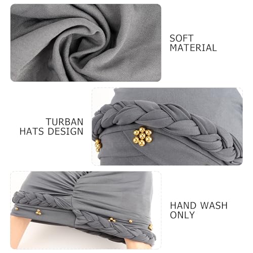 African Women Turban Caps Pre-Tied Twisted Turbans Head Scarf for Women Hair Wraps Cover Beanie Cancer Chemo Headwear - color: 1 Pack Twisted Braid A: Gold Bead Grey