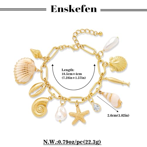 Gold Charm Bracelet for Women Boho Adjustable Shell Starfish Bracelet Summer Beach Ocean Statement Bracelets - color: Chunky charms bracelet