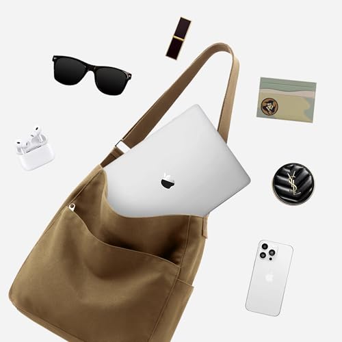 KALIDI Canvas Tote Bag Large Hobo Crossbody Shoulder Handbag Zipper Messenger Bag for Women or Men Casual College Work - color: Abrown