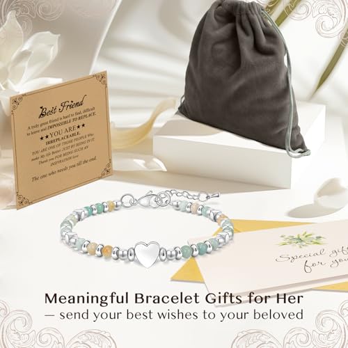 Inspirational Gifts Bracelets for Women: Healing Natural Stone Beaded Bracelets - Mothers Day Birthday Graduation Christmas Gifts for Women Friends Mom Daughter Sister Bestie - color: Amazonite-Best Friend