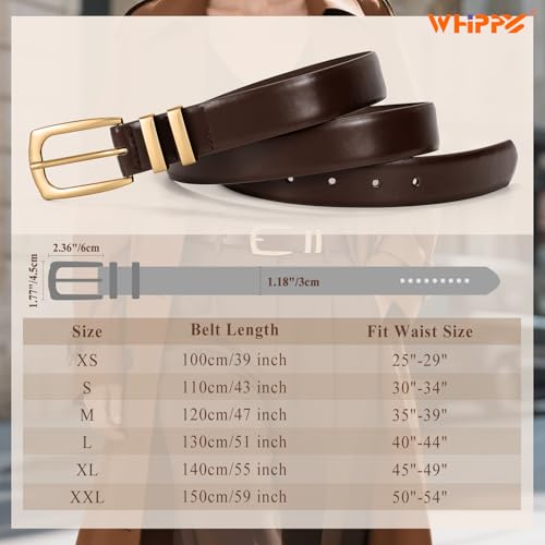 WHIPPY Women's Leather Belts for Jeans Pants Fashion Ladies Belt Gold Buckle Belts for Women - color: 3-coffee, size: Fits Waist Size 25"-29"