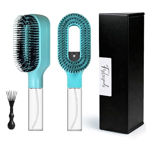 2-in-1 Manual Non-Electric Detangler Hair Brush with Built-In Mister Spray, Wet & Dry Detangling Brush for Curly, Wavy & Straight Hair, No-Tangle Anti-Frizz Brush，Reservoir 50ml（Mint Turquoise) - color: Mint Turquoise