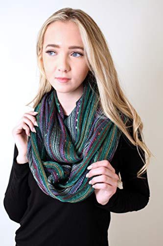 Anika Dali (15 Colors) Shimmer Sparkle Infinity Scarf, Women's Festival Bliss Lightweight Fashion Shawl - color: Festive Emerald Green