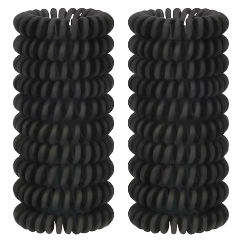 JessLab Spiral Hair Ties, 20 Pcs Traceless Phone Cord Hair Ties No Crease Spiral Bracelet Plastic Coil Ponytail Holders No-Damage Headband Hair Accessory for Girls Women Ladies Gift, Black Matte - color: Black Matte