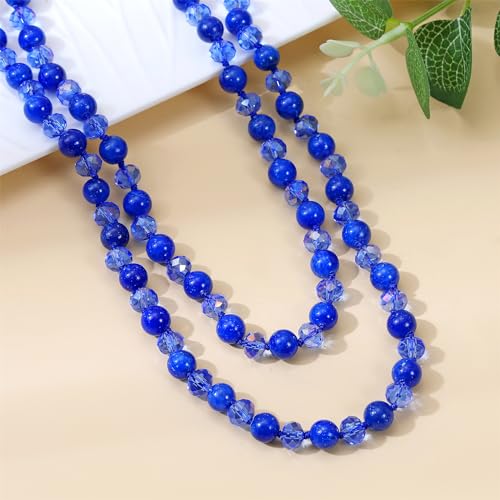 Long Beaded Necklace for Women Boho Colorful Crystal Stone Knot Statement Fashion Costume Jewelry Gifts - color: Blue