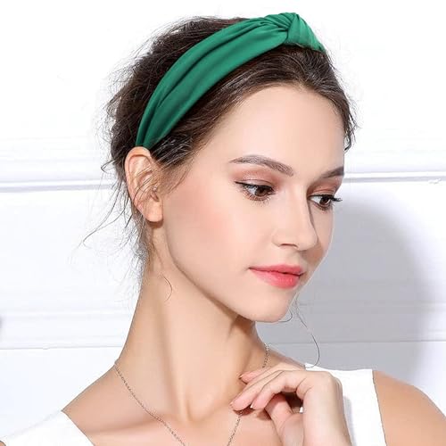 Green Knotted Headbands for Women Wide Knot Hair Bands Girls Hair Accessories for Christmas Birthday Party Supplies - color: Green