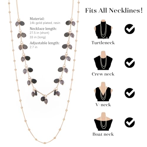 BULINLIN Layered Long Necklaces for Women Long Beaded Chain Necklace CostumeJewelry Mothers Day Gifts for Mom - color: Black