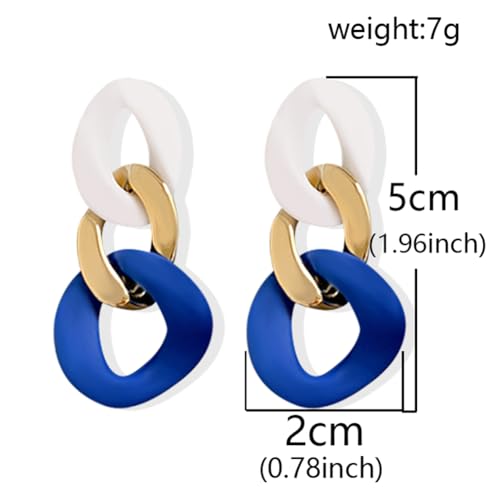 Charm Elegant Hollow Color Chain Acrylic Geometric Temperament Dangle Drop Earrings Bohemian Minimalist Hypoallergenic Jewelry Gift - color: White Gold Blue
