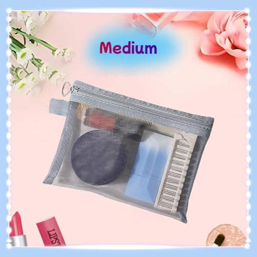 5PCS Small Mesh Bags with Zipper, Cosmetic Pouch Bag with Zipper for Purse, Small Travel Kit Storage Pouch for Purse (Gray Side-Pull) - color: Gray Side-Pull