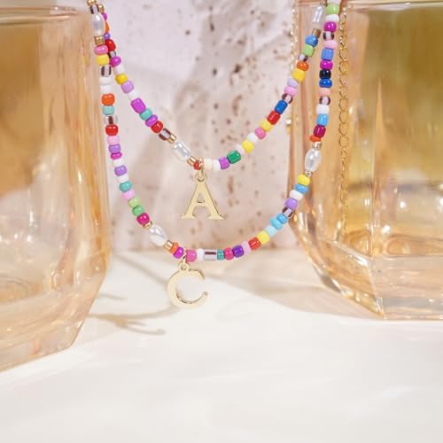 Ankle Bracelets for Women - Cute Pearl Beads Anklets for Women Waterproof Gold, Initial Colorful Boho Beaded Non Tarnish Foot Chain Anklet | Summer Colorful Jewelry Gift - style: J