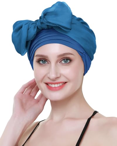 Chemo Headwear Turbans for Women Long Hair Head Scarf Headwraps Cancer Hats - color: Aquamarine Blue