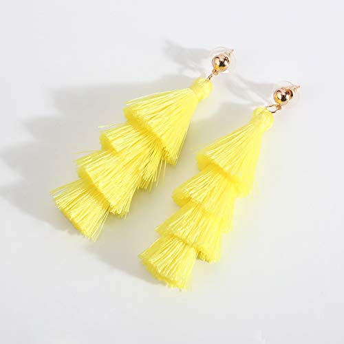 BaubleStar Tassel Earrings Handmade Tiered Thread Tassel Dangle Earrings, Multi Colors - color: Chartreuse