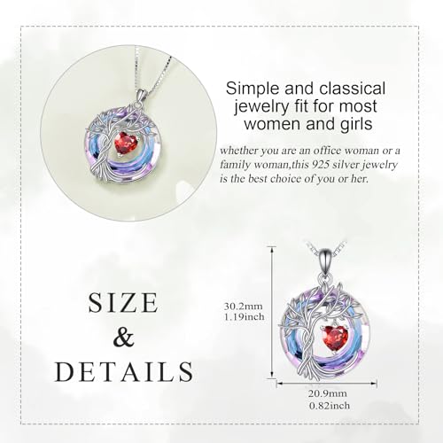 POPLYKE Mothers Day Gifts for Mom Her Wife Tree of Life Necklace 925 Sterling Silver Birthstone Pendant with Crystal Anniversary Birthday Wedding Jewelry for Women - color: 01-Jan-Garnet, style: White Gold Plated-Amethyst Crystal