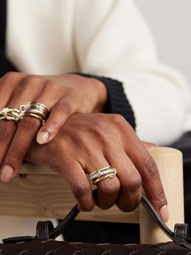 Gold Stackable Rings for Women Non Tarnish, 18k Gold Plated Cubic Zirconia Rings, Silver Gold Multi Ring Mixed Metals Stack Rings Set - color: Gold, size: 7