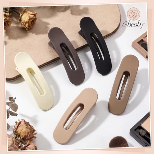 Obeoby 15 Pcs Small Flat Hair Clips, 3.1 Inch Medium Flat Claw Clip for Short Thin Hair Barrettes Accessories for Women Girls Teens (5 Natural Colors) - color: 5 Neutral colors