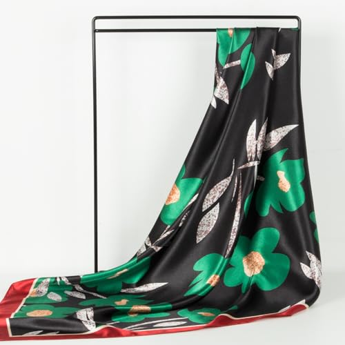 RIIQIICHY Head Scarf for Women Like Silk Scarf Hair Scarf Printed Square Scarf Bandanas for Women 35 Inches - color: Black/Red/Green/Gold