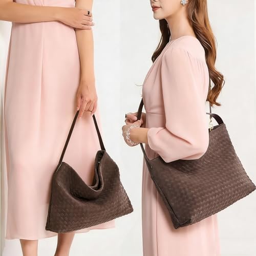 Slouchy Suede Woven Hobo Bags Women Trendy Suede Shoulder Bag Crossbody Satchel Crescent Purse Top Handle Tote Handbag (Pine Teal 01)
