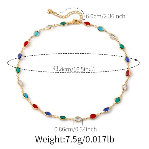Beaded Choker Necklaces for Women 18k Gold Plated Dainty Gold Choker Necklaces for Women - style: Colorful Oval 23