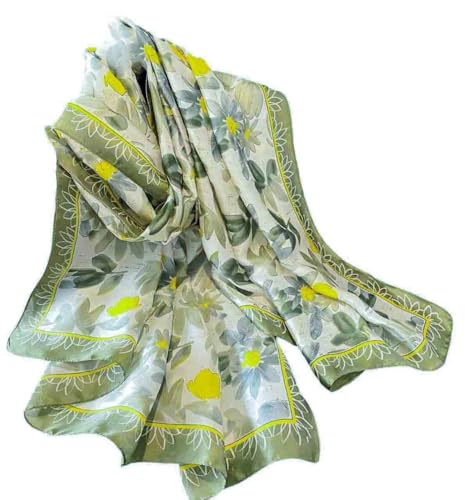 Acotavie Scarfs for Women Fashion Scarves Long Floral Pattern Scarf Headscarf Lightweight Sunscreen Shawls - color: Green Yellow