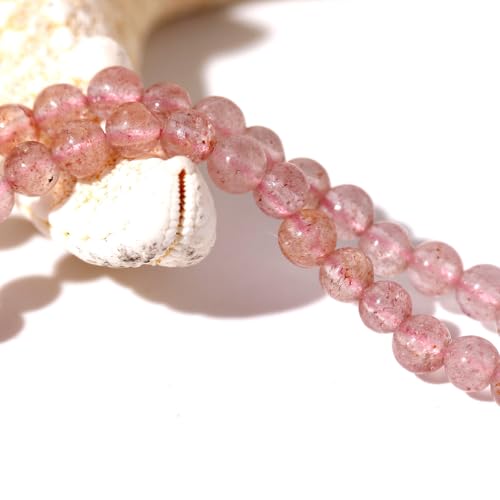 Simple Choker Necklace for Women Real Stone and Crystals Necklaces 4mm Beaded Choker Jewelry Meditation Gift for Women (16"+2") - style: Strawberry Quartz