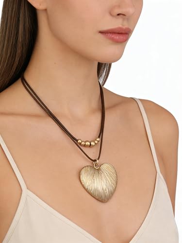 GelConnie Boho Necklaces for Women Cowgirl Necklace Stone Leather Cord Pendant Necklaces With Beads Long vintage Layered Choker Necklace - style: Heart Leather Necklace