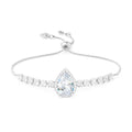 Linawe Crystal Imitation Diamond Rhinestone Charm Bracelets for Women, Gold/Silver/Rose Gold Adjustable Chain Bracelet, Teardrop Birthstone Cubic Zirconia Prom Costume Wedding Jewelry - color: Silver,April