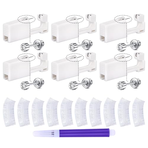 QWALIT 3 Pairs Ear Piercing Kit Silver Ear Piercing Gun Kit Disposable Self Piercing Earrings at Home Earring Gun Piercing kits with Earring Studs Small Ball - color: A2-Zircon -silver
