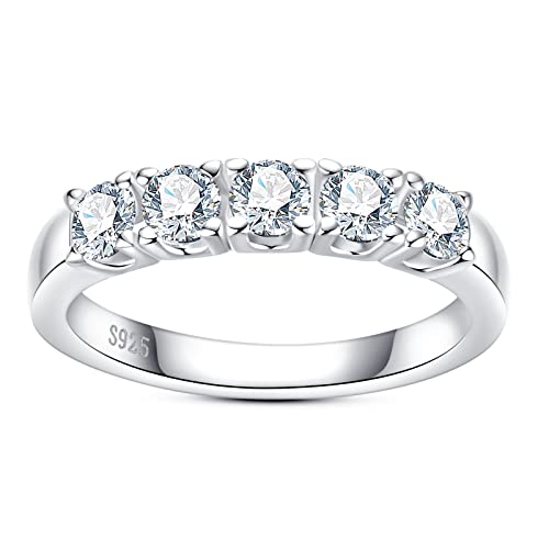 Moissanite Eternity Rings Wedding Bands D Color VVS1 Clarity Round Brilliant Cut 925 Sterling Silver 5/6 Stones Anniversary Band Rings for Women with Certificate - color: 5 Stones