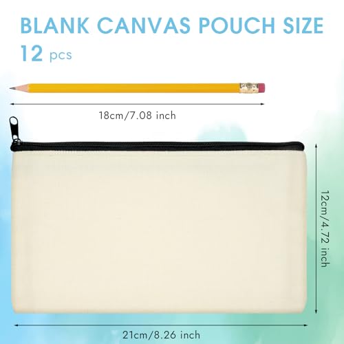 PEASUG Canvas Pencil Pouch, 12 Pack Blank Canvas Zipper Pouch Makeup Bag Bulk, Canva Pouch Cosmetic Bags with Zipper Sublimation Pencil Case Blanks for DIY Craft, Travel, Organized