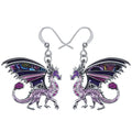 Enamel Alloy Dinosaur Fantasy Dragon Earrings Drop Dangle Unique Animal Jewelry For Women Dragons Gifts - color: Orchid Purple