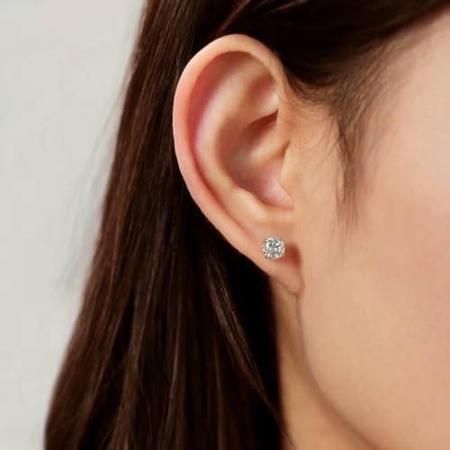 Moissanite Stud Earrings for Women & Men 18K White Gold/14K Gold Plated 925 Sterling Silver Stud for Sensitive Ear VVS1 Clarity Diamond Sparkle Jewelry Gifts with Sentimental Gift Box - color: 02 April-Diamond Clear White-Gold, size: 5mm-1.0 Carat-(0.5ct*