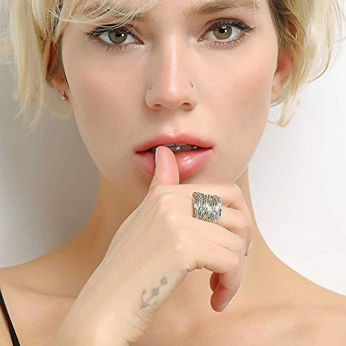 Mytys 2 Tone Intertwined Crossover Statement Ring Fashion Chunky Band Rings for Women Wide Index Finger Rings Costume Jewelry - color: Gold and silver