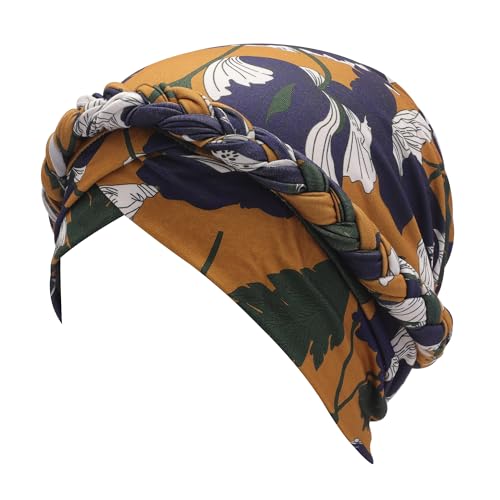 ZLYC Chemo Headwear for Women Pre Tied Turban Headwear Lightweight Beanie Hat - color: Flowers Yellow