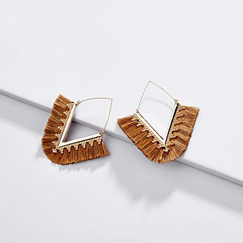 Tassel Hoop Earring Statement Thread Dangle Earrings Stylish Long Fringe Drop Earrings Lightweight Long Swingy French Hook Earrings for Women - color: A Brown