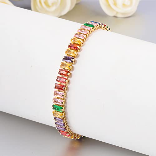 CiNily Adjustable Tennis Bracelets for Women Teen Girls Rainbow Cubic Zirconia Bracelet 14K White Gold Plated Hypoallergenic Slider Bracelet Jewelry Gift - color: Adjustable-Square Yellow Gold