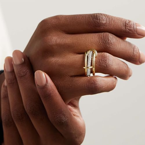 BKC Gold Stackable Rings for Women, 14k Gold Plated Chunky Statement Cubic Zirconia Rings, Silver Gold Multi Ring Interlocking Mixed Metals Stack Rings Set Non Tarnish - color: Modernist set, size: 10
