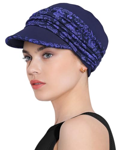 Chemo Headwear Viscose Newsboy Cap for Women Summer Hats - color: Blue Paisley