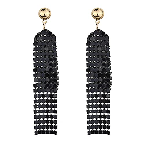 coadipress Metal Mesh Grid Sequins Tassel Long Drop Dangle Earrings for Women Trendy Lightweight Charms Disco Vintage Colorful Long Hook Earrings Bridal Wedding Jewelry - color: Long Silver Mesh